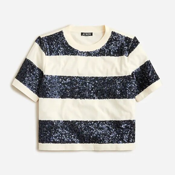 J. Crew Tops - J Crew Cropped Sequin Striped Tee Size L